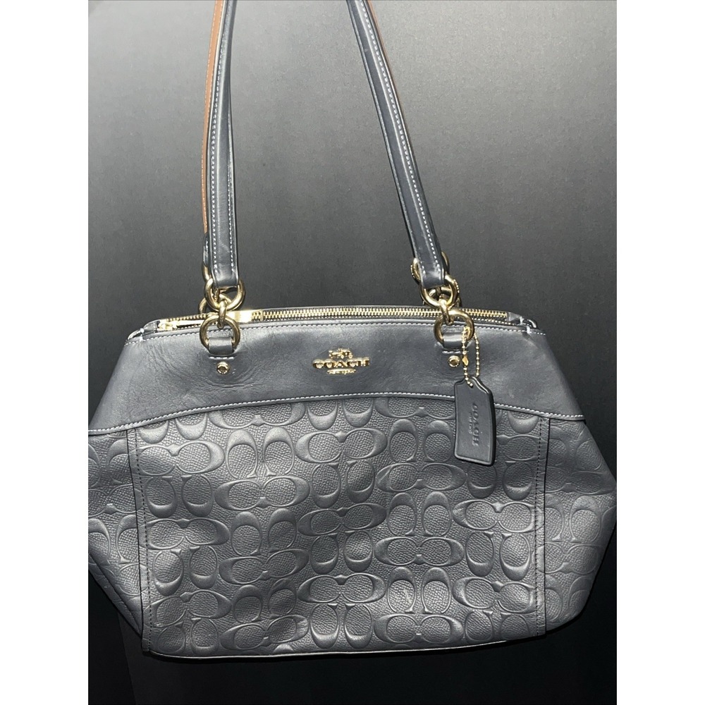 Coach Brooke Carryall in Midnight Blue Signature Embossed Leather Top Handle - Picture 1 of 14